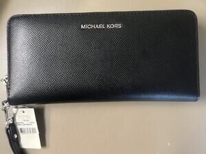 Michael Kors Jet Set Travel Wristlet Wallet Large Saffiano Leather Black NWT